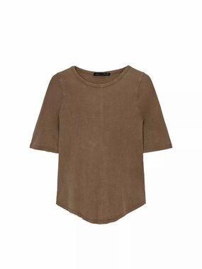 Zara Taupe-Brown Elbow Sleeve Crewneck Top washed effect *NEW with tag*